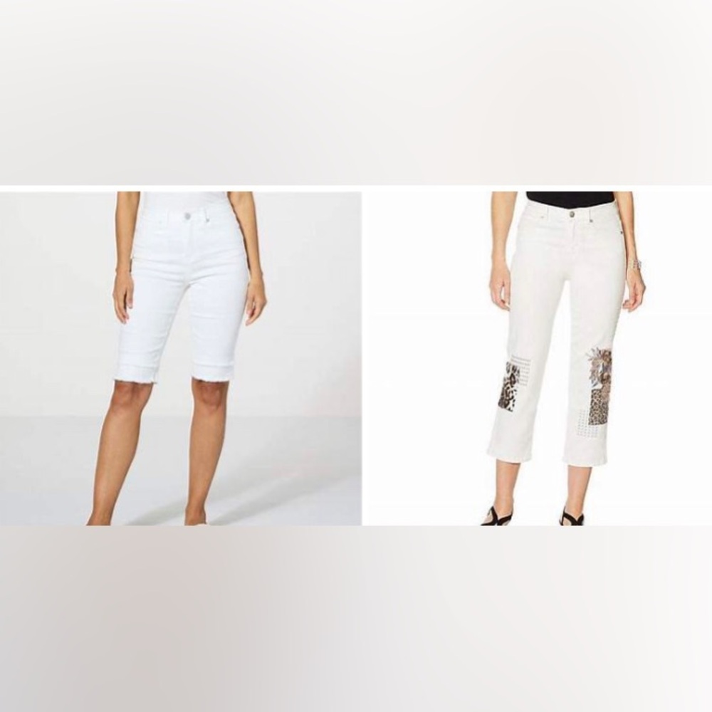 DG2 Gilman White Virtual Stretch 3-Ways-to-Wear Bermuda Shorts and cropped jeans